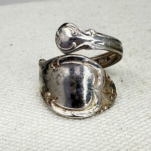 1847 Rogers Bros Silver Spoon Ring Adjustable Ornate Floral Scroll Classic